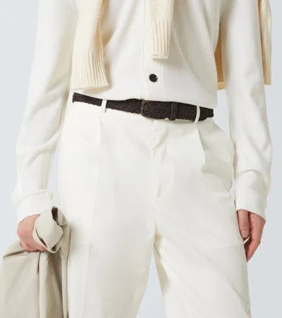 Zegna Braided Leather Belt In Dark Brown