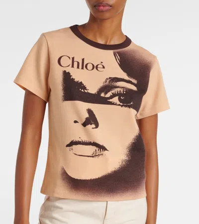 Chloé Women Multicolor Crewneck T-shirt With Maxi Graphic Print On The Front In Wool Blend Woman In Neutral