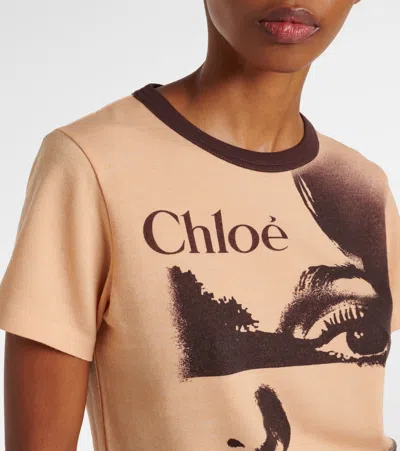 Chloé Women Multicolor Crewneck T-shirt With Maxi Graphic Print On The Front In Wool Blend Woman In Neutral