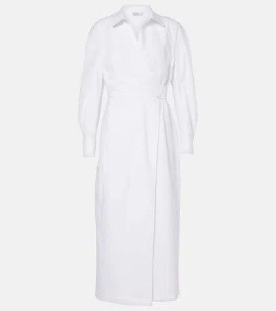 Max Mara Waist Belted French Cuffs Long Sleeve Midi Dress In White