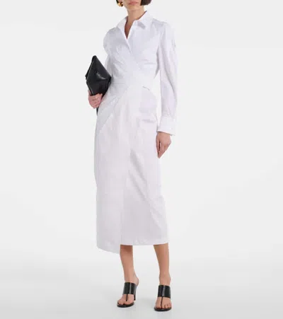 Max Mara Waist Belted French Cuffs Long Sleeve Midi Dress In White