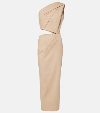 Max Mara Nievo Twill One Shoulder Cutout Dress In Neutrals