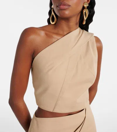 Max Mara Nievo Twill One Shoulder Cutout Dress In Neutrals