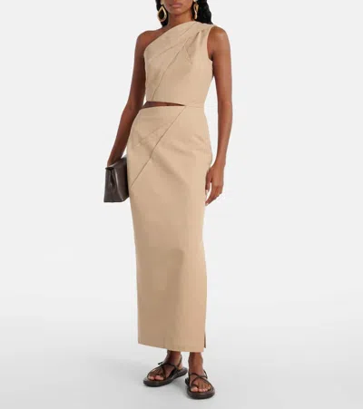 Max Mara Nievo Twill One Shoulder Cutout Dress In Neutrals