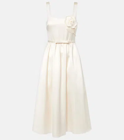 Self-portrait Floral-appliqué Satin Midi Dress In Multicolor