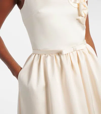 Self-portrait Floral-appliqué Satin Midi Dress In Multicolor