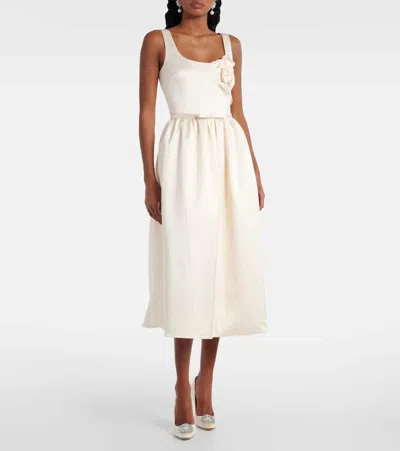 Self-portrait Floral-appliqué Satin Midi Dress In Multicolor