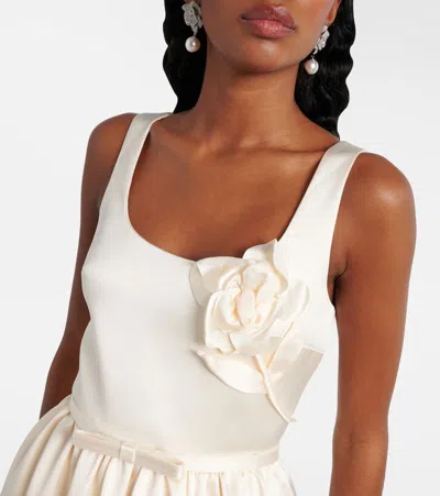 Self-portrait Floral-appliqué Satin Midi Dress In Multicolor