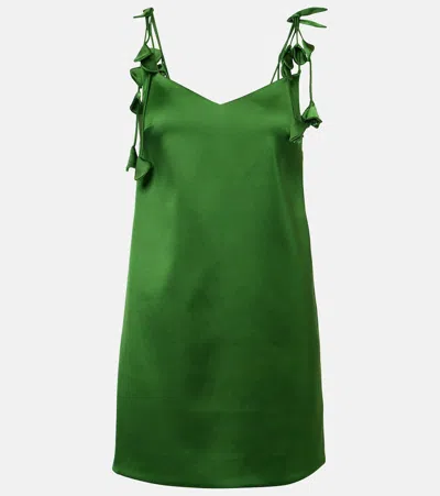 Self-portrait Green Mini Dress With V Neck And Shoulder Straps With Floral Embellishments