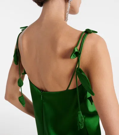Self-portrait Green Mini Dress With V Neck And Shoulder Straps With Floral Embellishments