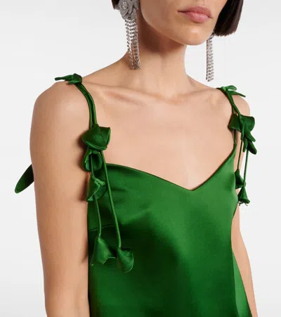Self-portrait Green Mini Dress With V Neck And Shoulder Straps With Floral Embellishments