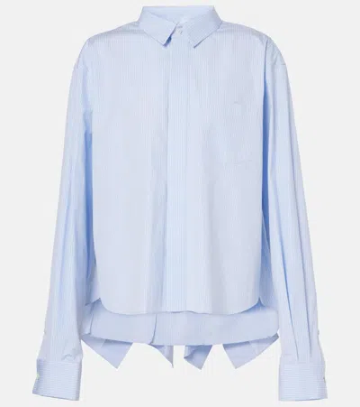 Sacai Ruffled Striped Cotton Poplin Shirt In Blue