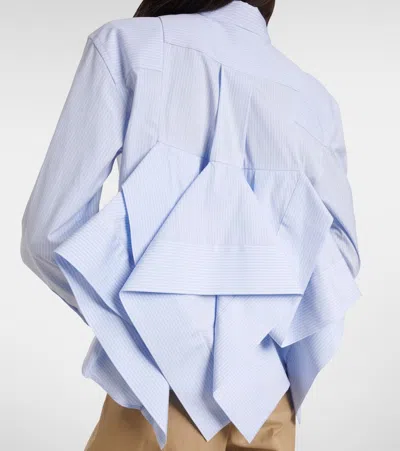 Sacai Ruffled Striped Cotton Poplin Shirt In Blue