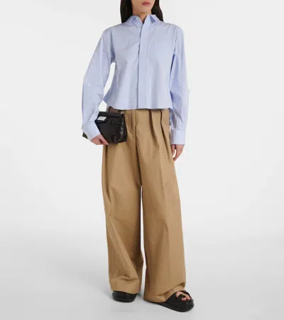Sacai Ruffled Striped Cotton Poplin Shirt In Blue