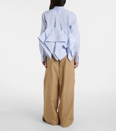 Sacai Ruffled Striped Cotton Poplin Shirt In Blue