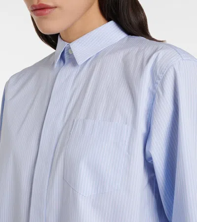 Sacai Ruffled Striped Cotton Poplin Shirt In Blue