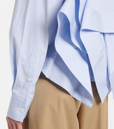 Sacai Ruffled Striped Cotton Poplin Shirt In Blue