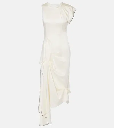 Victoria Beckham Gathered Draped Satin Midi Dress In White