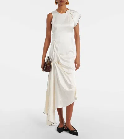 Victoria Beckham Gathered Draped Satin Midi Dress In White
