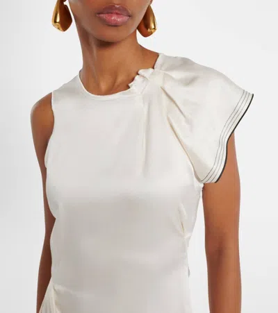 Victoria Beckham Gathered Draped Satin Midi Dress In White