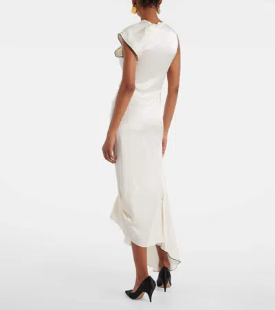 Victoria Beckham Gathered Draped Satin Midi Dress In White