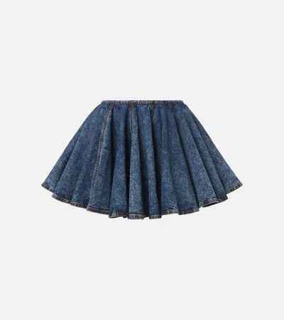 Alaïa Womens Skater Pleated Denim-blend Mini Skirt Bleu Neige In Blue