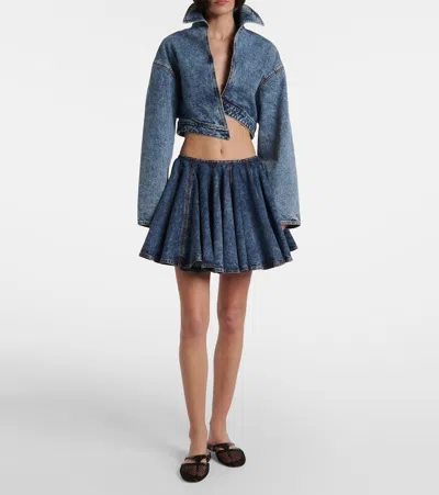 Alaïa Womens Skater Pleated Denim-blend Mini Skirt Bleu Neige In Blue