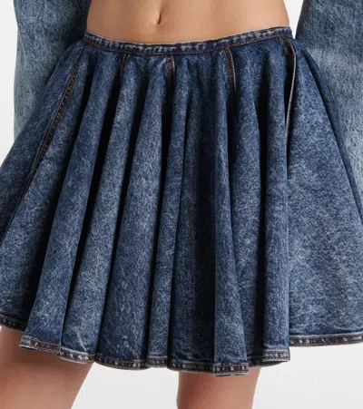 Alaïa Womens Skater Pleated Denim-blend Mini Skirt Bleu Neige In Blue