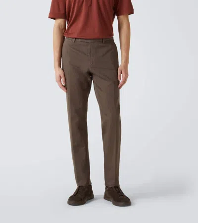Zegna Men's Cotton And Linen Pants In Brown