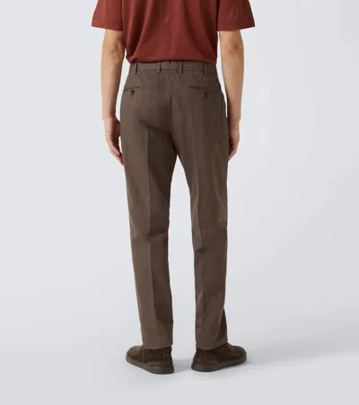 Zegna Men's Cotton And Linen Pants In Brown