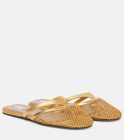 Alaïa Infradito Fishnet Mesh Mules In Gold
