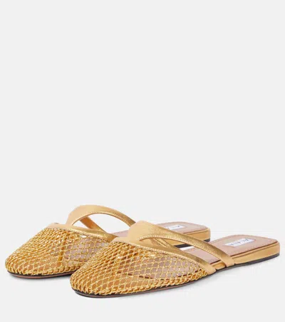 Alaïa Infradito Fishnet Mesh Mules In Gold