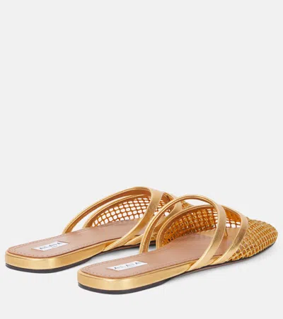 Alaïa Infradito Fishnet Mesh Mules In Gold