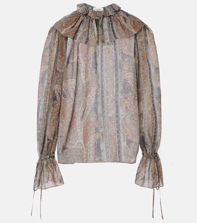 Saint Laurent Paisley Button Down Sheer Blouse In Multicoloured