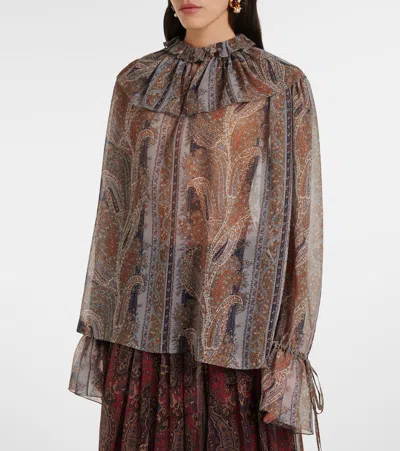 Saint Laurent Paisley Button Down Sheer Blouse In Multicoloured