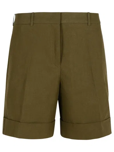 Jil Sander Linen Shorts With Pockets And Cuffed Hem In Green