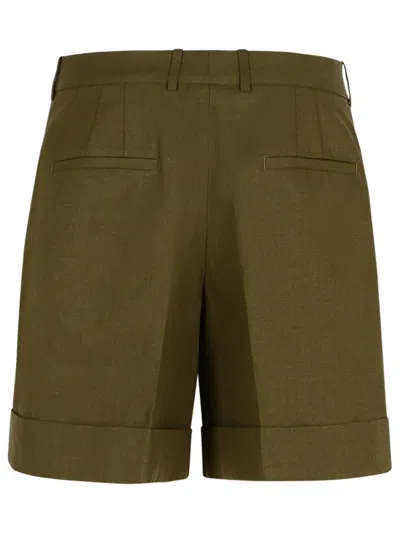 Jil Sander Linen Shorts With Pockets And Cuffed Hem In Green