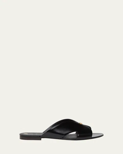 Loro Piana Vera Leather Flat Slide Sandals In Black