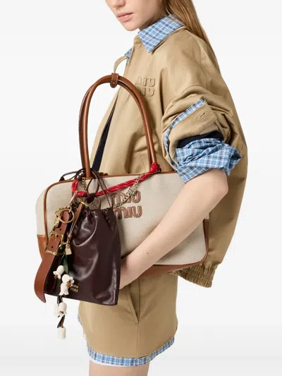 Miu Miu Large Beau Canvas Shoulder Bag In Neutral
