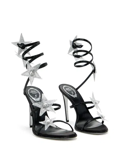 René Caovilla Cleo Star Black & Silver Sandal 105 In Black