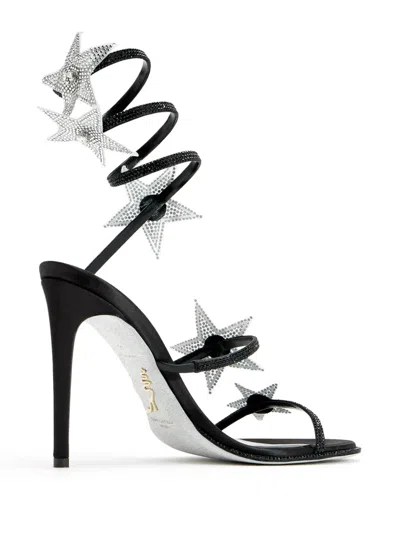 René Caovilla Cleo Star Black & Silver Sandal 105 In Black