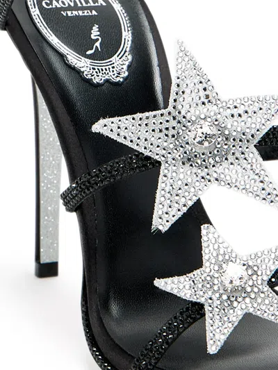 René Caovilla Cleo Star Black & Silver Sandal 105 In Black