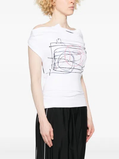 Alainpaul Printed Elasticated-straps T-shirt In White