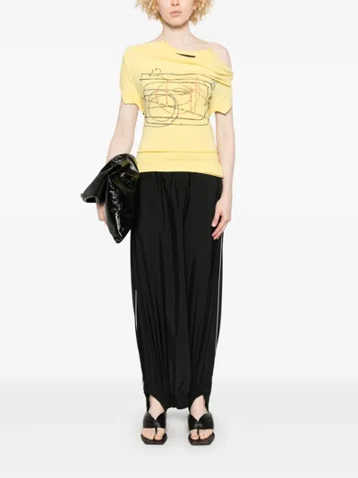 Alainpaul Printed Elasticated-straps T-shirt In Yellow