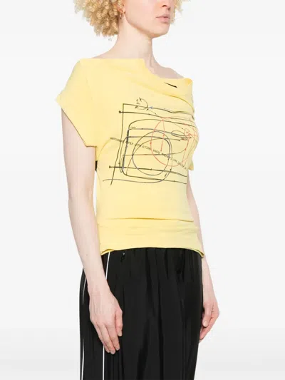 Alainpaul Printed Elasticated-straps T-shirt In Yellow
