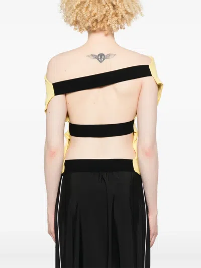 Alainpaul Printed Elasticated-straps T-shirt In Yellow