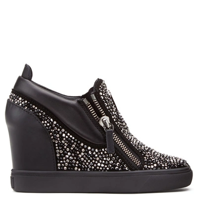 Giuseppe Zanotti - Black Suede Wedge Sneaker With Crystals Sonya