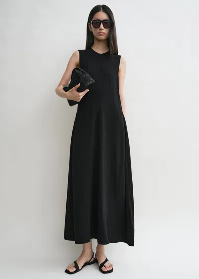 Totême Midi Dress Belted Waist Crew Neck In Black
