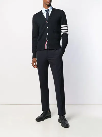 Thom Browne Navy Blue Merino Wool 4- Bar Cardigan In Blue