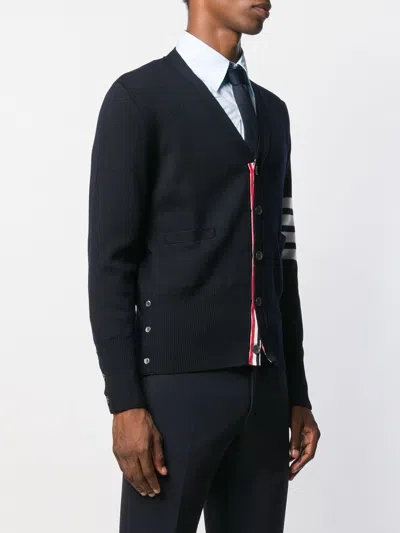 Thom Browne Navy Blue Merino Wool 4- Bar Cardigan In Blue